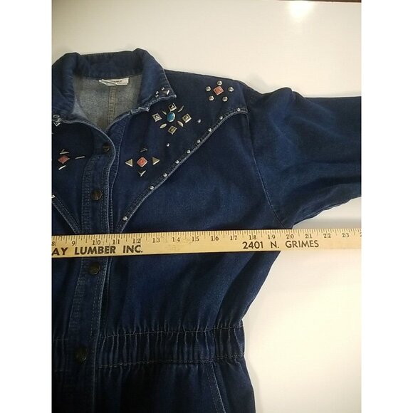Dreams Vintage Women's Jumpsuit Size L Denim Studded Snap Elastic Playsuit Rompe - Picture 12 of 16